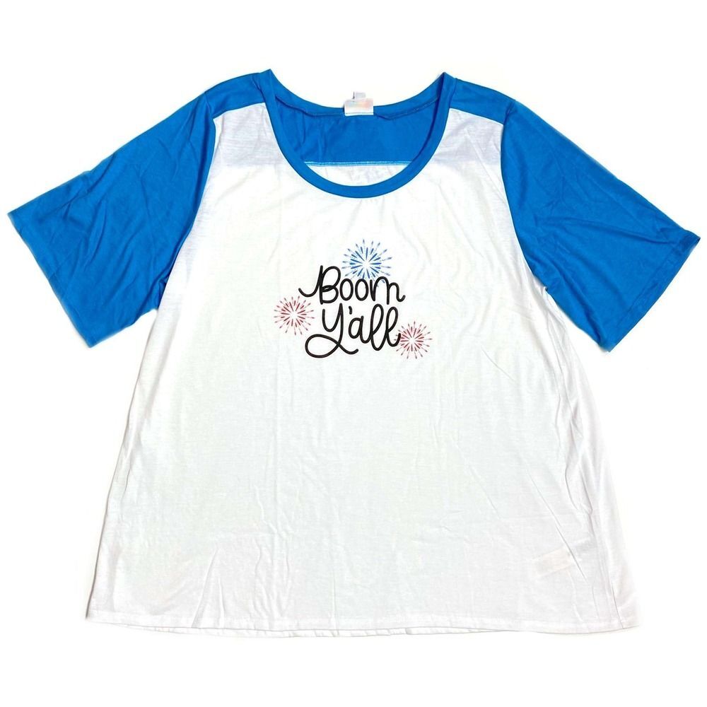 LuLaRoe M Americana Boyfriend T Boom Yall USA Patriotic Raglan Graphic Tee Shirt